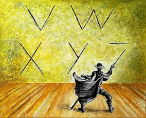 De profil, au ras du sol, le cordon sans fin se présente comme une succession d'obliques. Lio Bequit a pour mission d'explorer la notion d'oblique.