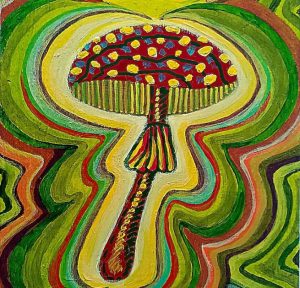 Chaque anartiste du labyrinthe présente selon la fiction un handicap qui conditionne sa production. Rita Podes grâce à son défaut de la vue donne des champignons de Line Boucliez une version joyeuse, déformée et très colorée.
