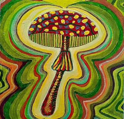 Chaque anartiste du labyrinthe présente selon la fiction un handicap qui conditionne sa production. Rita Podes grâce à son défaut de la vue donne des champignons de Line Boucliez une version joyeuse, déformée et très colorée.